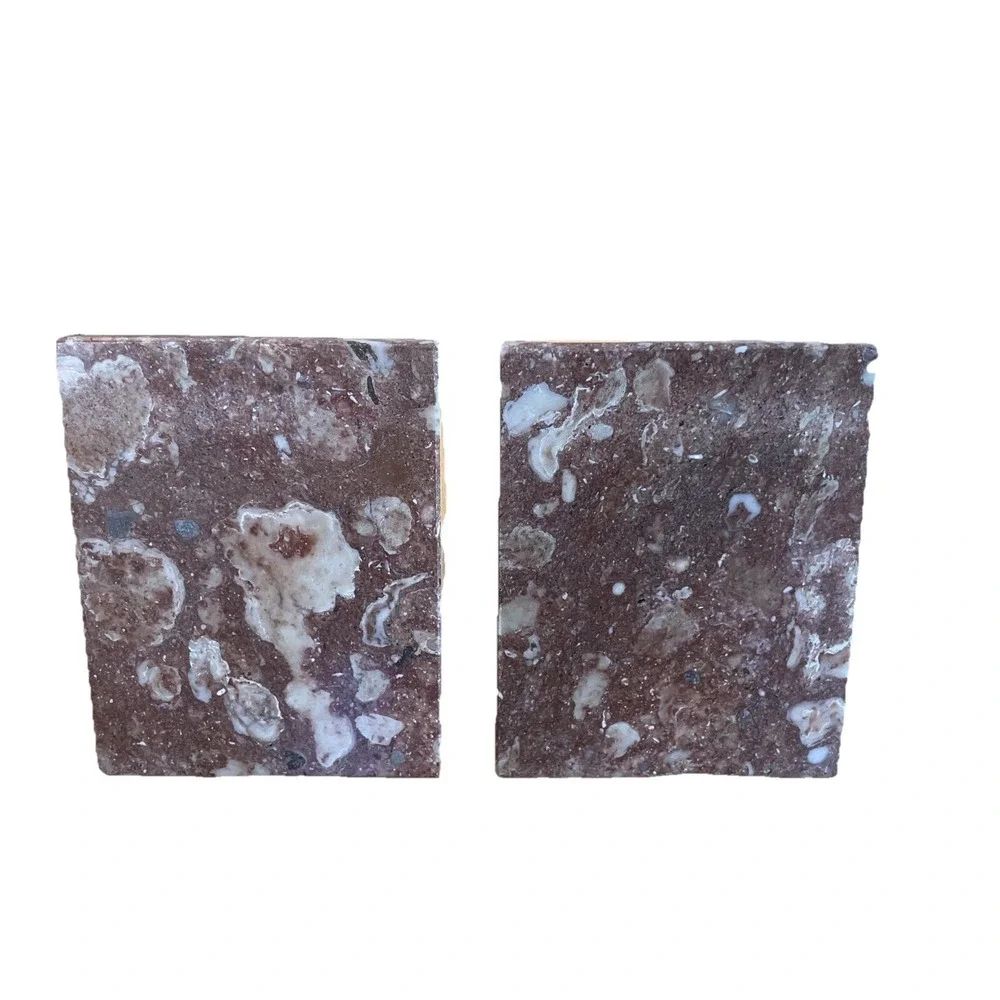 Vintage Pair Of Angular Coral Granite Bookends 4.3